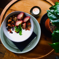 Yoghurt bowl met een mooi koffieplantje bij CoffeeLab